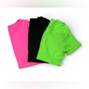 OQQ Bright Pink, Black, and Green T-Shirt Body suits Bundle Size M